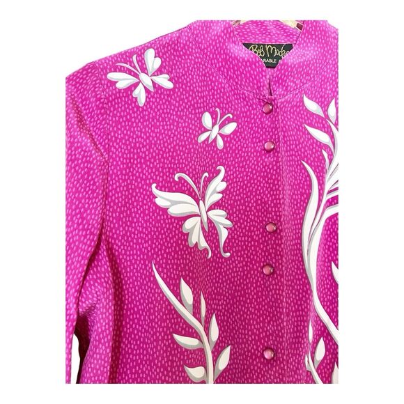 Bob Mackie Mandarin Collar Silk Butterly Button Down Blouse Pink Sz S - Picture 2 of 5